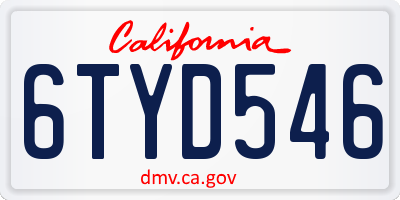 CA license plate 6TYD546