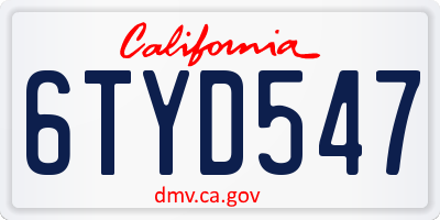 CA license plate 6TYD547