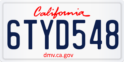 CA license plate 6TYD548
