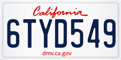 CA license plate 6TYD549