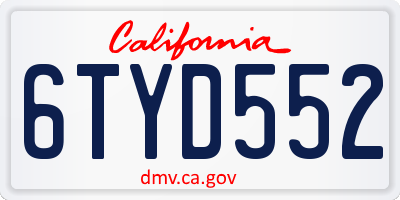 CA license plate 6TYD552