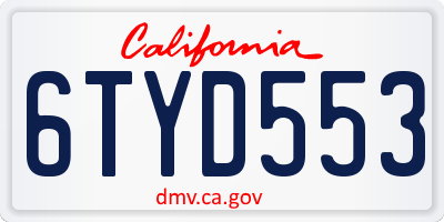 CA license plate 6TYD553
