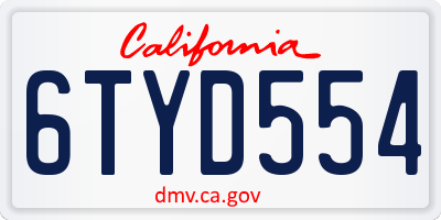 CA license plate 6TYD554
