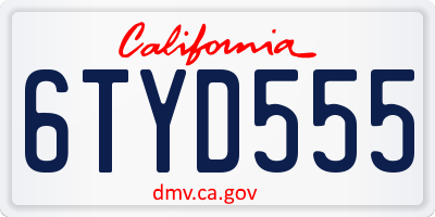 CA license plate 6TYD555