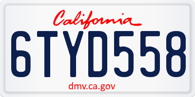 CA license plate 6TYD558