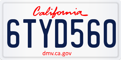 CA license plate 6TYD560