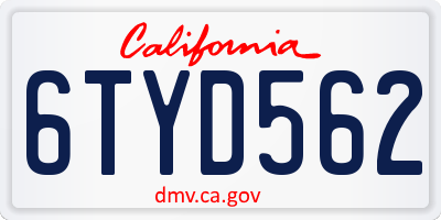 CA license plate 6TYD562