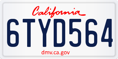 CA license plate 6TYD564