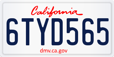 CA license plate 6TYD565