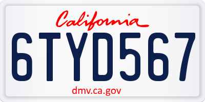 CA license plate 6TYD567