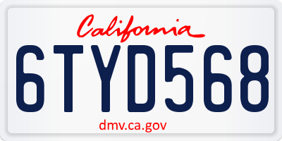 CA license plate 6TYD568