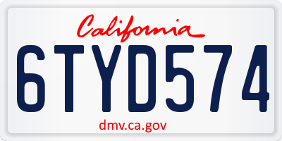 CA license plate 6TYD574