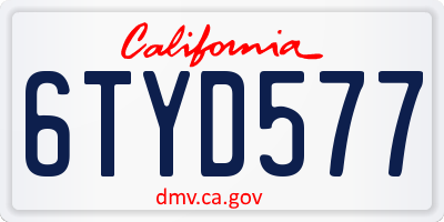 CA license plate 6TYD577