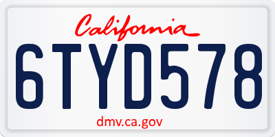 CA license plate 6TYD578