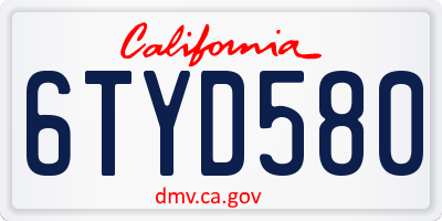CA license plate 6TYD580