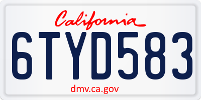 CA license plate 6TYD583