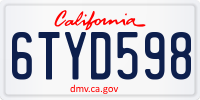 CA license plate 6TYD598