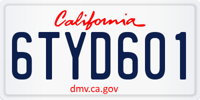 CA license plate 6TYD601