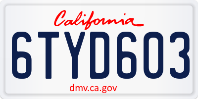 CA license plate 6TYD603