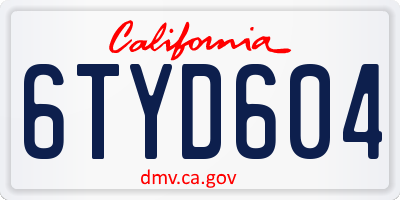 CA license plate 6TYD604