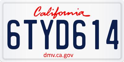 CA license plate 6TYD614