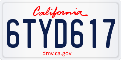CA license plate 6TYD617