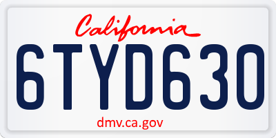 CA license plate 6TYD630