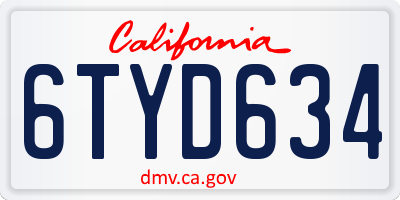 CA license plate 6TYD634