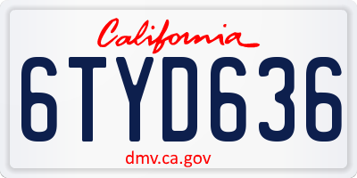 CA license plate 6TYD636