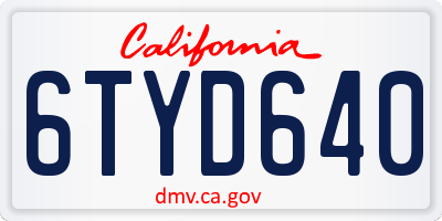 CA license plate 6TYD640