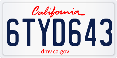 CA license plate 6TYD643
