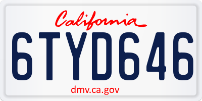 CA license plate 6TYD646