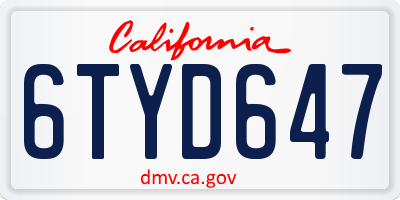 CA license plate 6TYD647