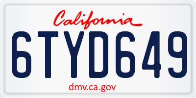 CA license plate 6TYD649