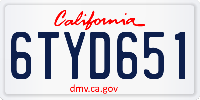 CA license plate 6TYD651