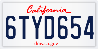 CA license plate 6TYD654