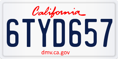 CA license plate 6TYD657