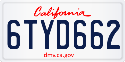 CA license plate 6TYD662