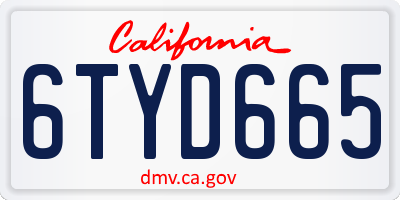 CA license plate 6TYD665