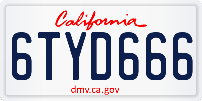 CA license plate 6TYD666