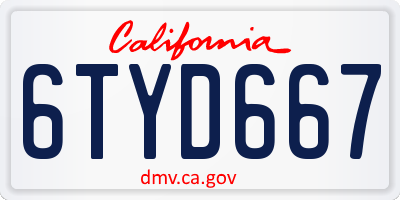 CA license plate 6TYD667