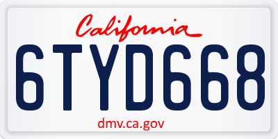 CA license plate 6TYD668