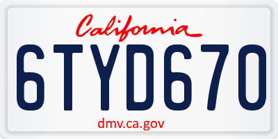 CA license plate 6TYD670