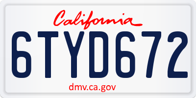 CA license plate 6TYD672