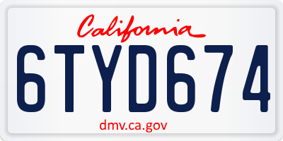 CA license plate 6TYD674