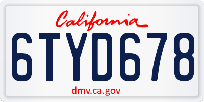 CA license plate 6TYD678