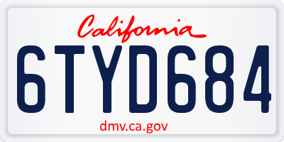 CA license plate 6TYD684