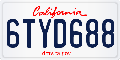 CA license plate 6TYD688