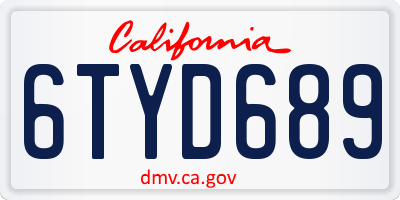CA license plate 6TYD689