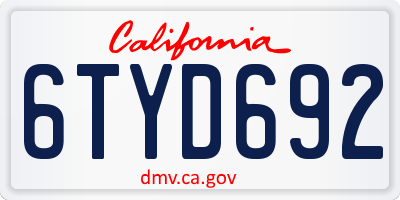 CA license plate 6TYD692